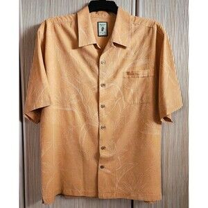 Jamaica Jaxx Men's Silk Shirt Size XL Peach Hawaiian Tropical Short Sleeve EUC
